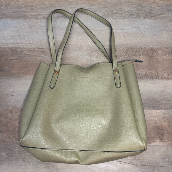 Nanette Lepore Sage Green Leather Shoulder Bag Tote Purse - Picture 1 of 15